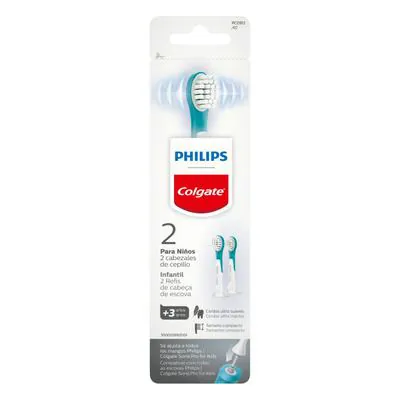 Refil Escova Dental Elétrica Colgate Philips Kids +3 com 2 Unidades